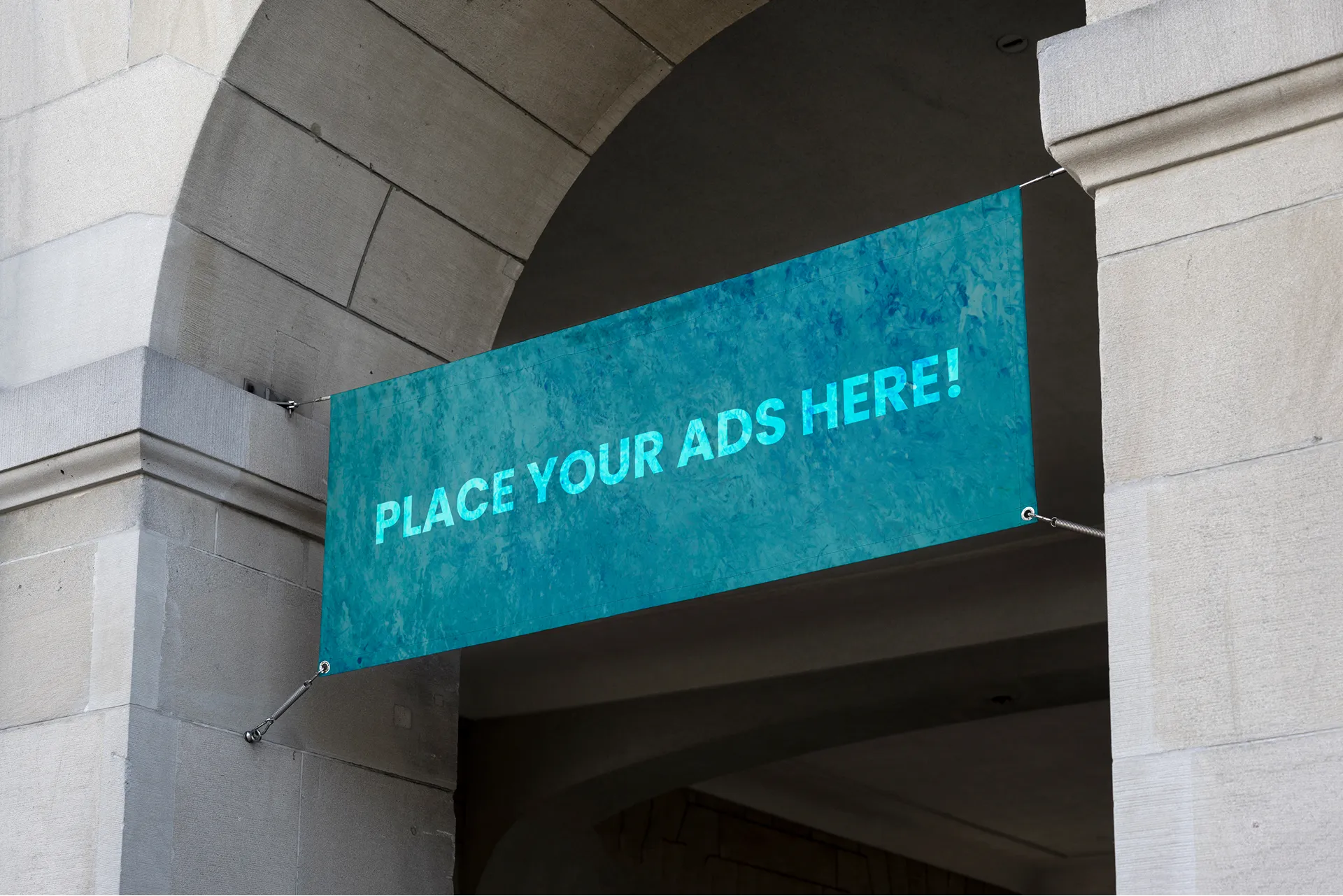 Green custom printed vinyl banner that says place your ads here